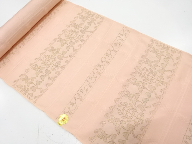 JAPANESE KIMONO / BOLT FOR NAGOYA OBI / SILK / WOVEN STRIPE & FLOWERS / OUTLET ITEM